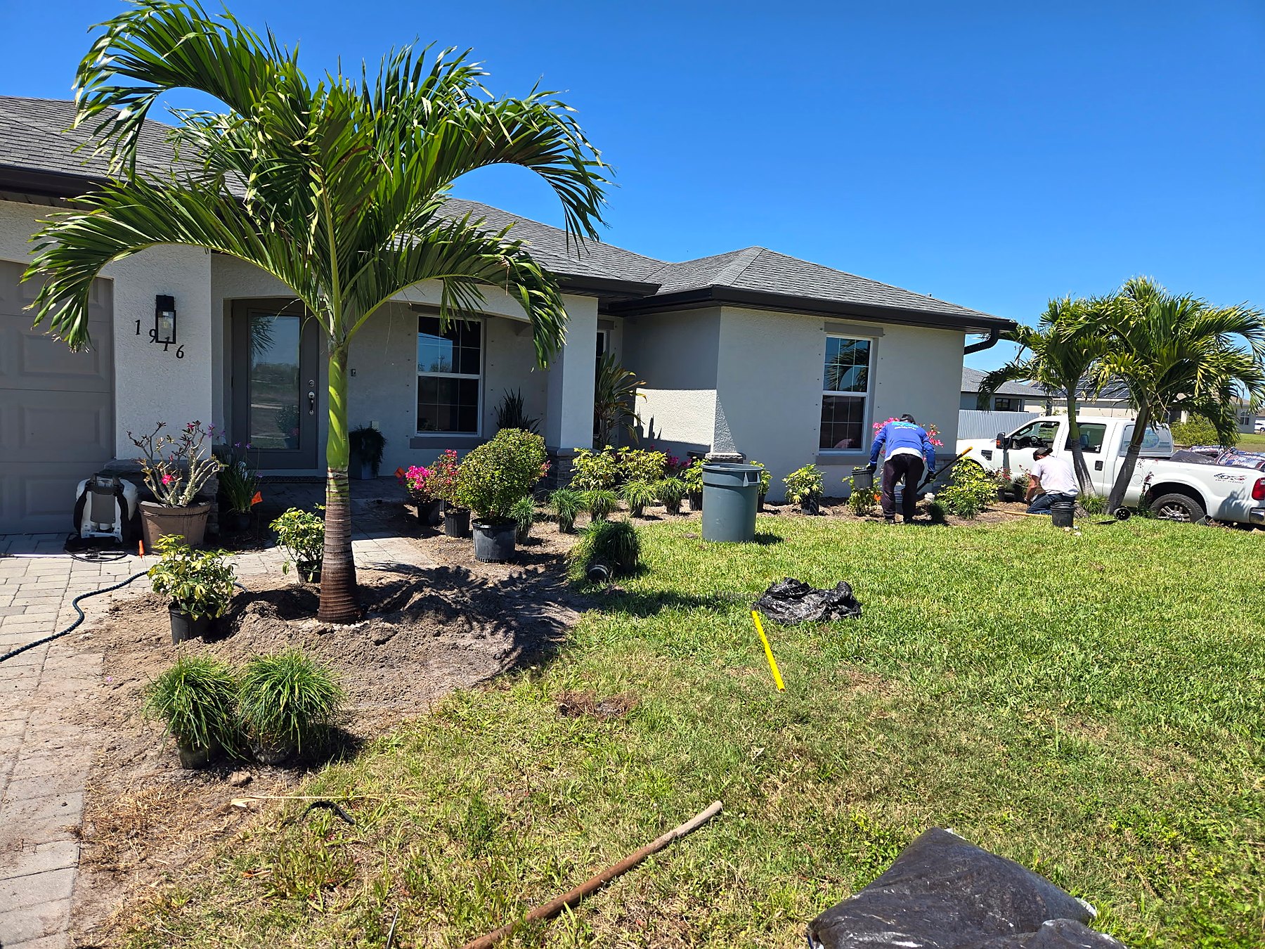 Front yard after new landscape installation